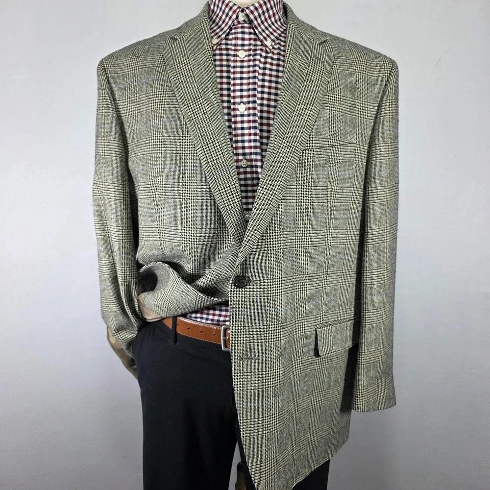Lauren Ralph Lauren Men's Sport Coat Blazer Two Button Beige Plaid Silk Wool 48R